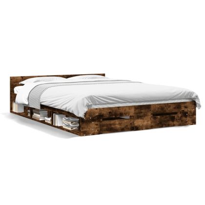 Рамка за легло с чекмедже опушен дъб 150x200 см инженерно дърво
