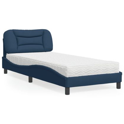 Легло с матрак, синьо, 90x190 см, плат