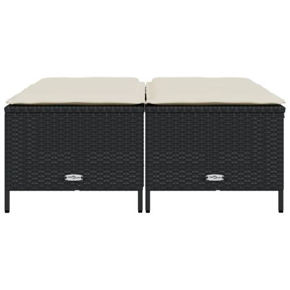 Градински табуретки с възглавници, 4 бр, черен полиратан