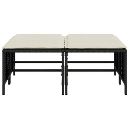 Градински табуретки с възглавници, 4 бр, черен полиратан