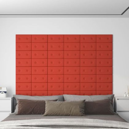 Стенни панели 12 бр червени 30x15 см изкуствена кожа 0,54 м²