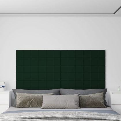 Стенни панели, 12 бр, тъмнозелени, 90x15 см, кадифе, 1,62 м²
