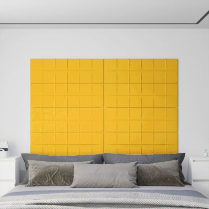 Стенни панели, 12 бр, жълти, 90x30 см, кадифе, 3,24 м²