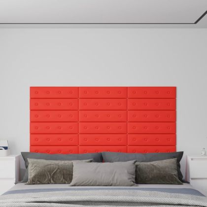 Стенни панели 12 бр червени 60x15 см изкуствена кожа 1,08 м²