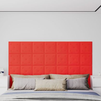 Стенни панели 12 бр червени 30x30 см изкуствена кожа 1,08 м²
