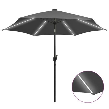 Чадър с LED светлини и алуминиев прът, 300 см, антрацит