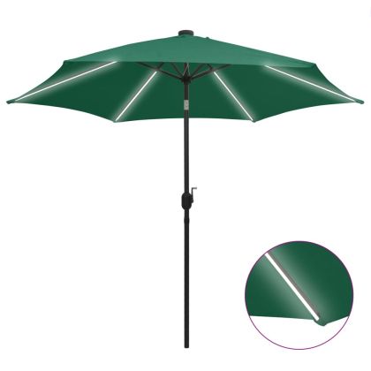 Чадър с LED светлини и алуминиев прът, 300 см, зелен