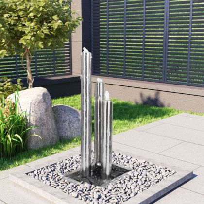 Градински фонтан, сребрист, 48x34x88 см, неръждаема стомана