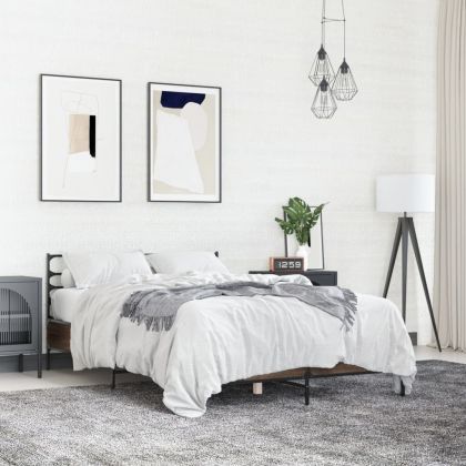 Рамка за легло, кафяв дъб, 140x200 см, инженерно дърво и метал