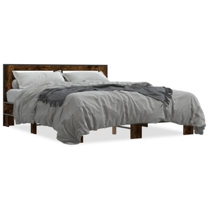 Рамка за легло, опушен дъб, 150x200 см, инженерно дърво и метал