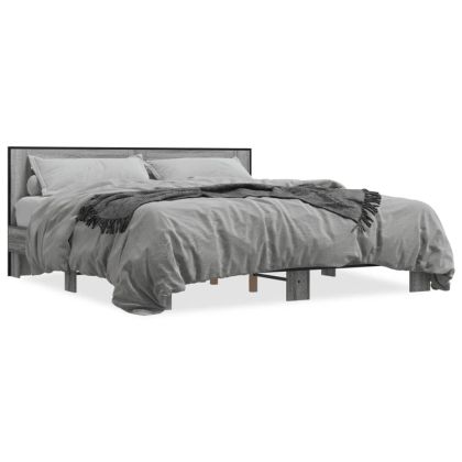 Рамка за легло, сив сонома, 180x200 см, инженерно дърво и метал