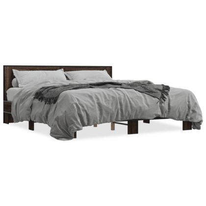 Рамка за легло, кафяв дъб, 200x200 см, инженерно дърво и метал