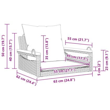 Пейка-люлка с възглавници, черна, 63x62x40 см, полиратан