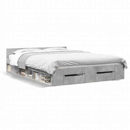 Рамка за легло с чекмеджета, бетонно сива, 160x200 см