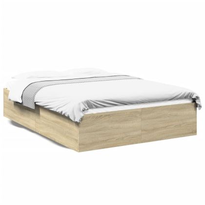 Рамка за легло, дъб сонома, 135x190 см, масивно дърво