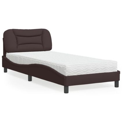Легло с матрак, тъмнокафяво, 90x200 см, плат