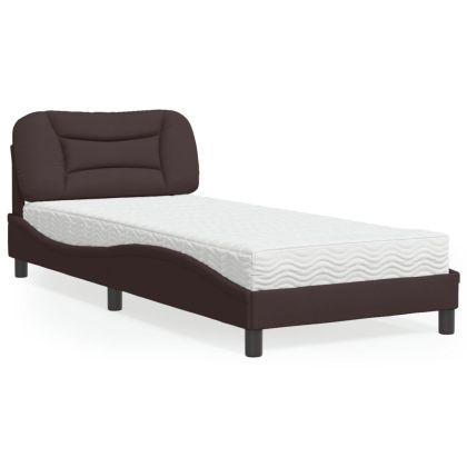 Легло с матрак, тъмнокафяво, 90x190 см, плат