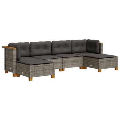 Градински диван с възглавници, 6 части, полиратан, сив