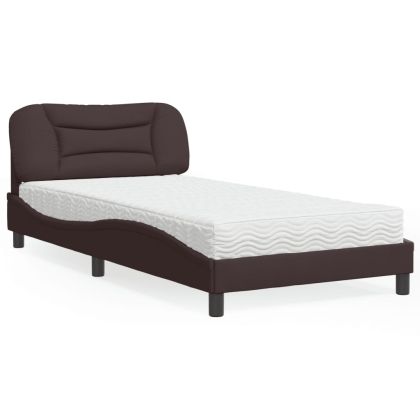 Легло с матрак, тъмнокафяво, 100x200 см, плат