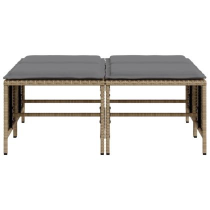 Градински табуретки с възглавници, 4 бр, бежови полиратан