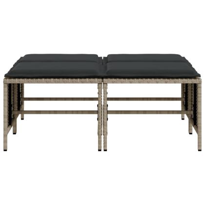 Градински табуретки с възглавници, 4 бр, светлосиви, полиратан