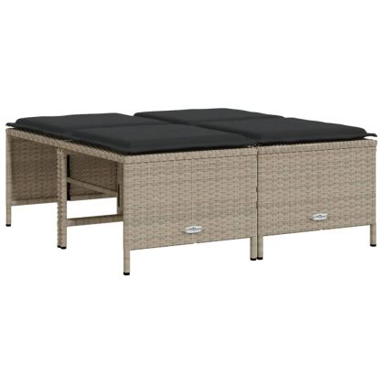 Градински табуретки с възглавници, 4 бр, светлосиви, полиратан