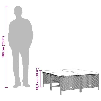 Градински табуретки с възглавници, 4 бр, светлосиви, полиратан