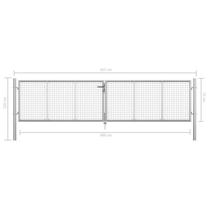 Градинска порта, поцинкована стомана, 400x75 см, сребриста
