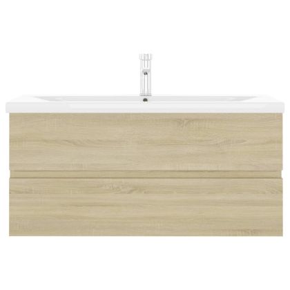 Шкаф за баня с вградена мивка, дъб сонома, инженерно дърво