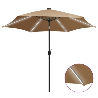 Чадър с LED светлини и алуминиев прът, 300 см, таупе