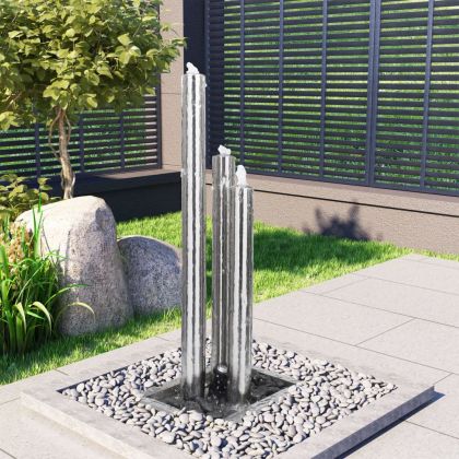 Градински фонтан, сребрист, 48x34x123 см, неръждаема стомана