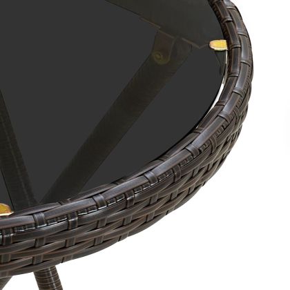 Бистро комплект с възглавници 3 части кафяв полиратан и стъкло