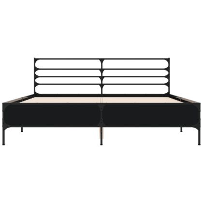 Рамка за легло, черна, 150x200 см, инженерно дърво и метал