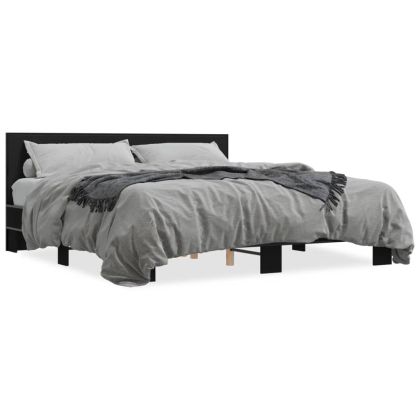 Рамка за легло, черна, 180x200 см, инженерно дърво и метал