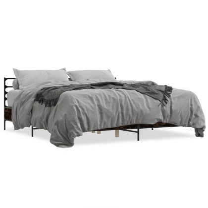 Рамка за легло, опушен дъб, 200x200 см, инженерно дърво и метал
