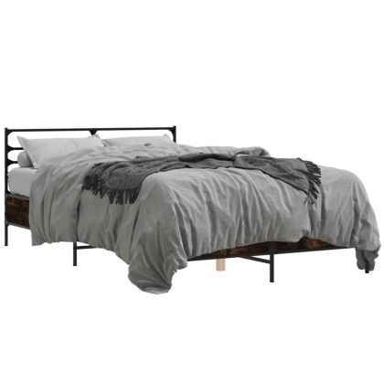 Рамка за легло, опушен дъб, 120x200 см, инженерно дърво и метал