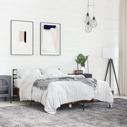 Рамка за легло, опушен дъб, 120x200 см, инженерно дърво и метал