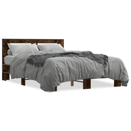 Рамка за легло, опушен дъб, 140x190 см, инженерно дърво и метал
