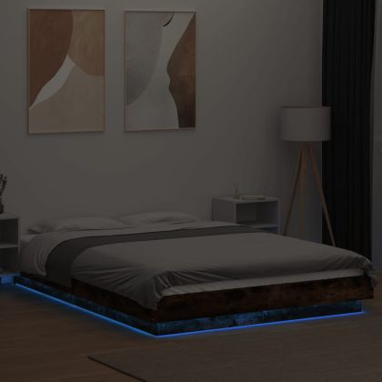 Рамка за легло с LED осветление, опушен дъб, 120x190 см