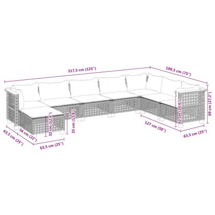 Градински комплект диван с възглавници 8 части черен полиратан