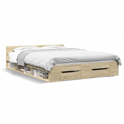 Рамка за легло с чекмедже дъб сонома 150x200 см инженерно дърво