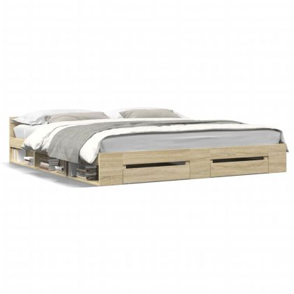 Рамка за легло с чекмеджета, дъб сонома, 200x200 см
