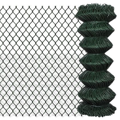 Плетена оградна мрежа, стомана, 1x25 м, зелена