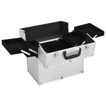 Куфар за гримове, 38x23x34 см, сребрист, алуминий