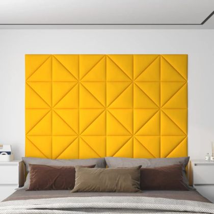 Стенни панели, 12 бр, жълти, 30x30 см, кадифе, 0,54 м²