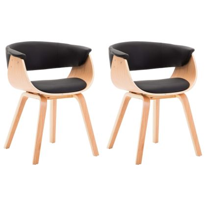 Трапезни столове, 2 бр, черни, извито дърво и изкуствена кожа