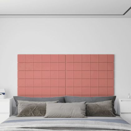 Стенни панели, 12 бр, розови, 90x15 см, кадифе, 1,62 м²