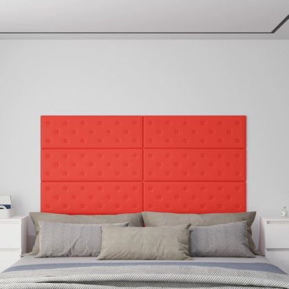Стенни панели 12 бр червени 90x30 см изкуствена кожа 3,24 м²