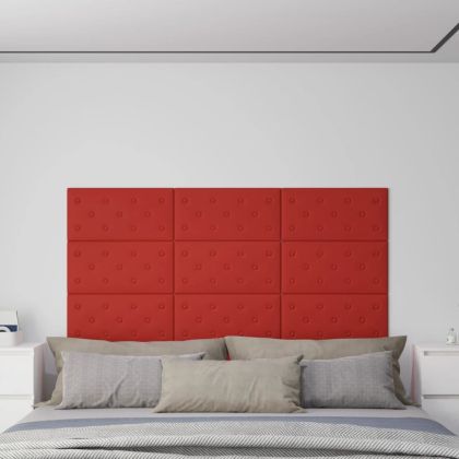 Стенни панели 12 бр червени 60x30 см изкуствена кожа 2,16 м²