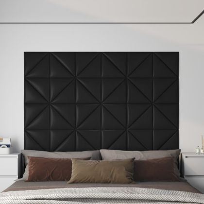 Стенни панели, 12 бр, черни, 30x30 см, изкуствена кожа, 0,54 м²